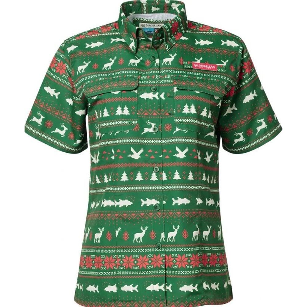 Magellan Outdoors Women's Laguna Madre Short Sleeve Shirt in‎ Green Fairisle Med